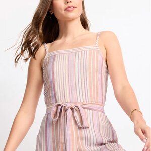 Market & Spruce Maysee Linen Jumpsuit in Pink Stripe, L NWT